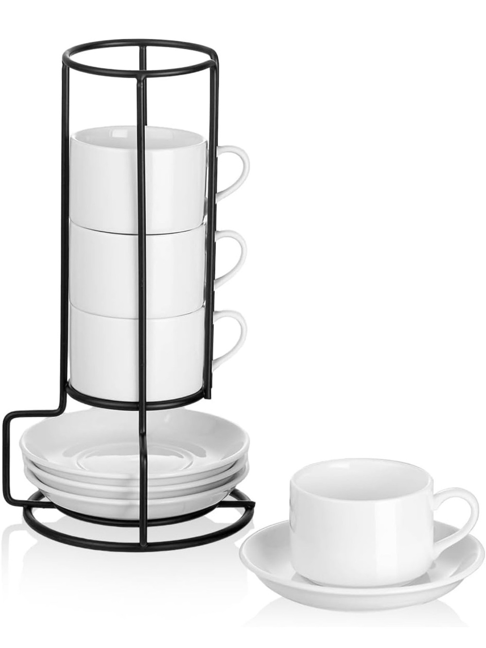 MEICHU 2.5 ounce Espresso cups with saucers and metal stand brand new in box